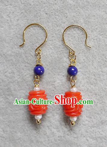 Chinese Ancient Qing Dynasty Imperial Consort Ear Accessories Traditional Cheongsam Lapis Earrings