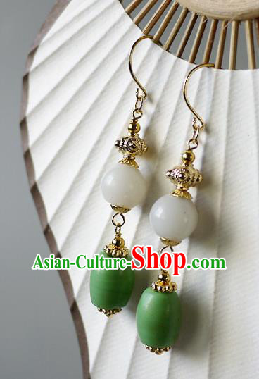 Chinese Ancient Imperial Consort Ear Accessories Traditional Qing Dynasty Court Jade Earrings