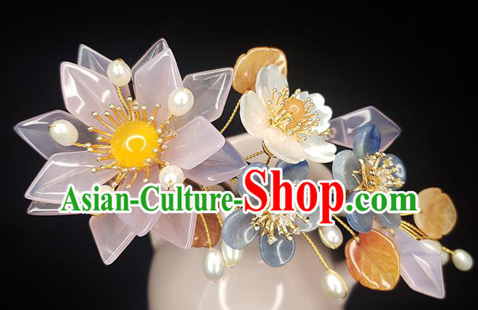 Chinese Ancient Palace Princess Hairpin Traditional Song Dynasty Imperial Consort Rose Quartz Hair Comb