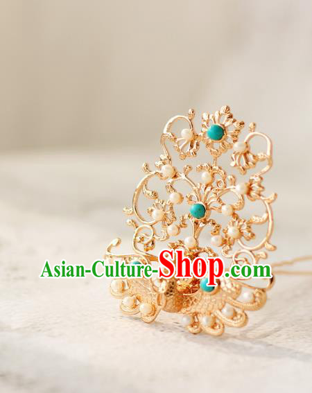 Chinese Ancient Palace Princess Golden Phoenix Hairpin Traditional Tang Dynasty Court Woman Hair Crown Headdress
