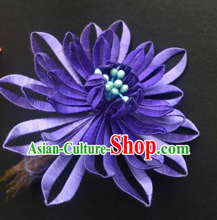 China Handmade Purple Silk Chrysanthemum Hairpin Traditional Hanfu Hair Accessories Ancient Imperial Concubine Hair Stick
