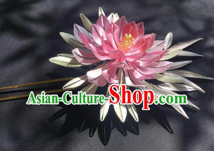 China Handmade Pink Silk Epiphyllum Hairpin Traditional Hanfu Headpiece Ancient Song Dynasty Imperial Concubine Hair Clip
