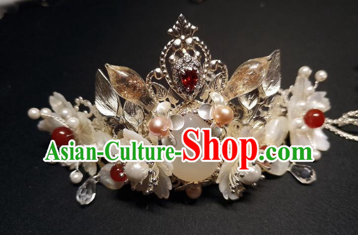 China Handmade Shell Flowers Hairpin Traditional Ming Dynasty Hair Accessories Ancient Princess Hair Crown