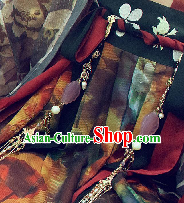 Chinese Traditional Hanfu Pearls Tassel Belt Pendant Ancient Tang Dynasty Court Princess Waist Accessories