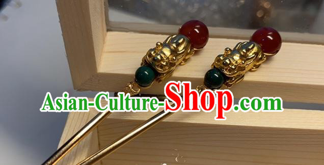 China Handmade Golden Hairpin Traditional Tang Dynasty Hair Accessories Ancient Palace Lady Hair Stick