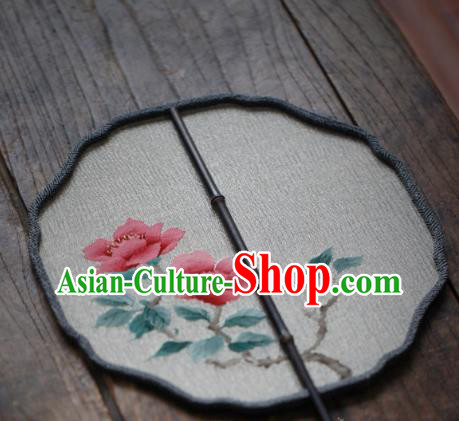 Chinese Handmade Kesi Camellia Painting Pattern Silk Fan Traditional Hanfu Palace Fan Dance Fan