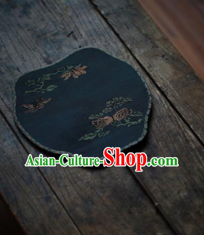 Chinese Ancient Princess Hanfu Fans Handmade Kesi Mangnolia Pattern Navy Silk Fan Traditional Song Dynasty Palace Fan