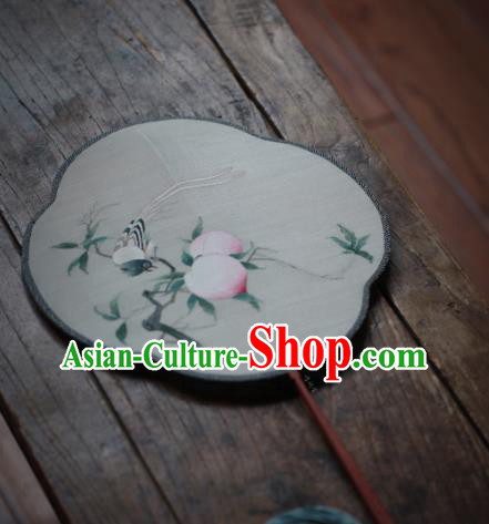 Chinese Traditional Song Dynasty Palace Fan Ancient Princess Hanfu Fans Handmade Kesi Peach Painting Pattern Silk Fan