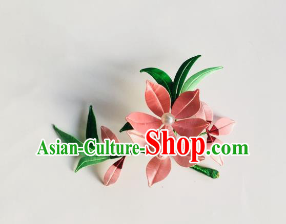 China Handmade Pink Silk Peach Blossom Hairpin Traditional Song Dynasty Hair Accessories Ancient Princess Flowers Hair Stick