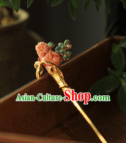 China Handmade Gems Hairpin Traditional Cheongsam Hair Accessories Ancient Hanfu Golden Hair Stick