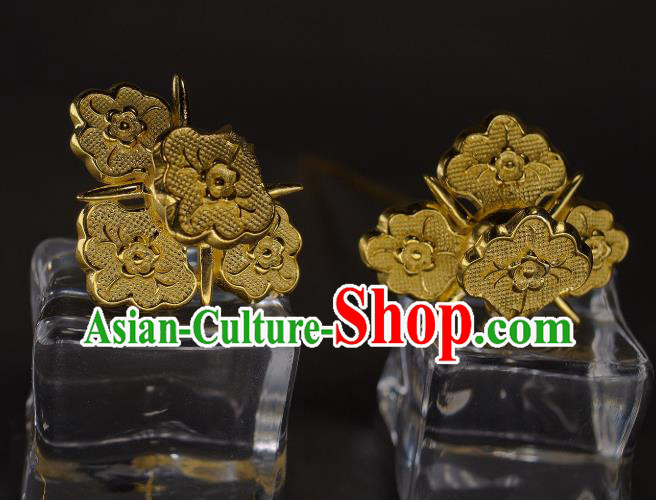 China Handmade Tang Dynasty Hairpin Traditional Hanfu Hair Accessories Ancient Princess Golden Peony Hair Stick