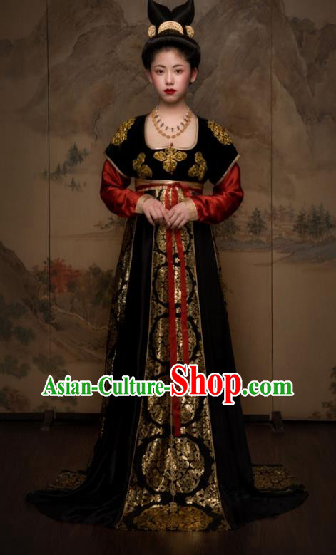 China Ancient Royal Princess Black Hanfu Dress Traditional Tang Dynasty Palace Lady Dance Garment Costumes