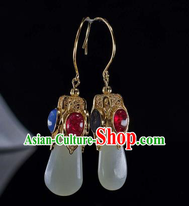 Chinese Traditional Ming Dynasty Gems Ear Accessories National Jade Jewelry Handmade Ancient Princess Consort Earrings