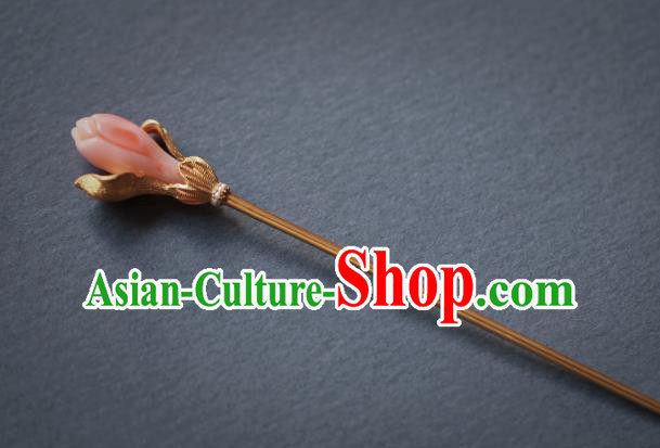 China Ancient Princess Pink Mangnolia Hairpin Handmade Traditional Cheongsam Hair Accessories