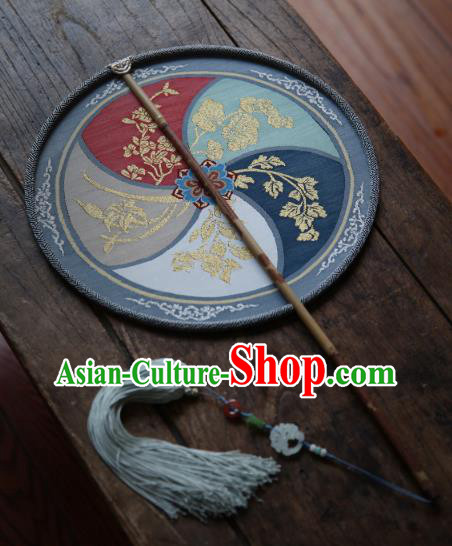 Chinese Handmade Kesi Silk Circular Fan Traditional Palace Fan Ancient Tang Dynasty Princess Hanfu Fans