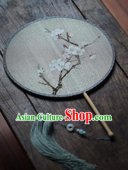 Chinese Traditional Palace Fan Ancient Song Dynasty Princess Hanfu Fans Handmade Kesi Plum Painting Silk Circular Fan