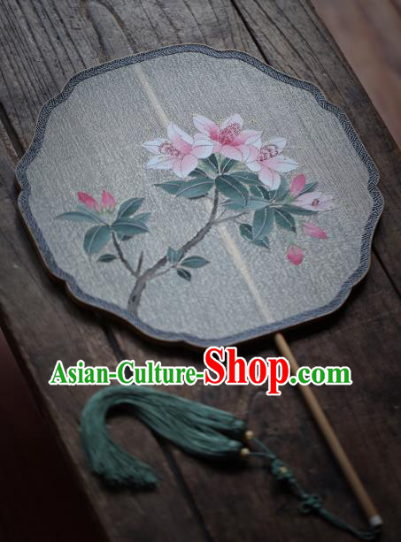 Chinese Handmade Kesi Azalea Painting Silk Fan Traditional Palace Fan Ancient Song Dynasty Princess Hanfu Fans