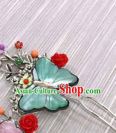 Korean Bride Green Butterfly Hairpin Traditional Wedding Hair Accessories Korea Stage Performance Hair Stick