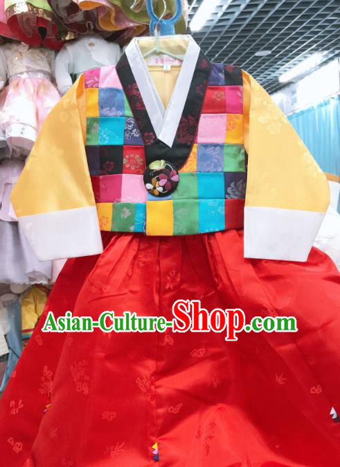 Korean Court Hanbok Clothing Girl Blouse and Red Dress Asian Korea Traditional Fashion Garments