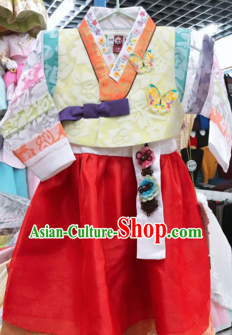 Korean Girl Princess Fashion Korea Court Hanbok Clothing Asian Traditional Yellow Blouse and Red Dress Garments