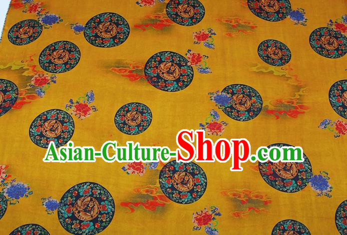 China Traditional Butterfly Peony Pattern Yellow Brocade Drapery Silk Fabric Classical Cheongsam Gambiered Guangdong Gauze