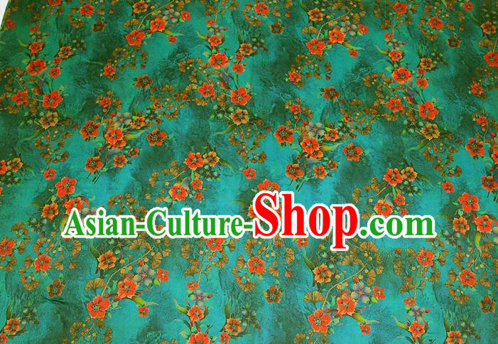 China Traditional Flowers Pattern Gambiered Guangdong Gauze Silk Fabric Classical Green Brocade