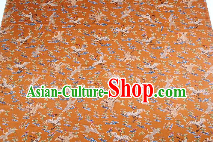 China Classical Silk Fabric Orange Brocade Traditional Cranes Pattern Gambiered Guangdong Gauze