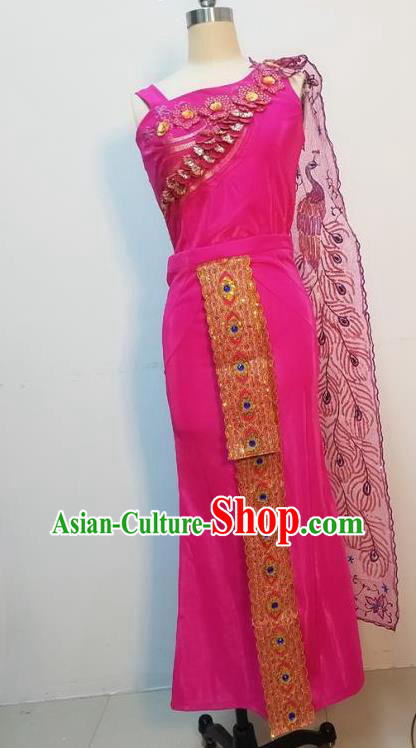 China Dai Nationality Minority Stage Performance Clothing Asian Yunnan Ethnic Folk Dance Rosy Dress Uniforms