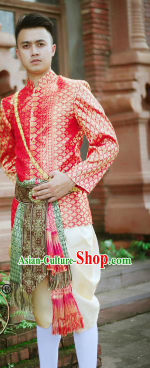 Thailand Traditional Wedding Bridegroom Costumes Asian Thai Prince Stage Performance Clothing
