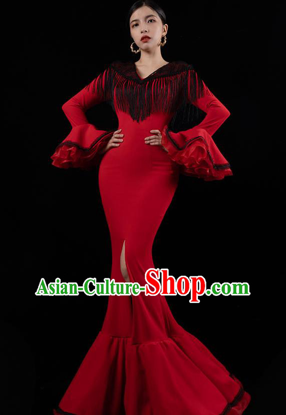 Top Grade Catwalks Red Fishtail Dress Annual Meeting Compere Full Dress Stage Performance Costume