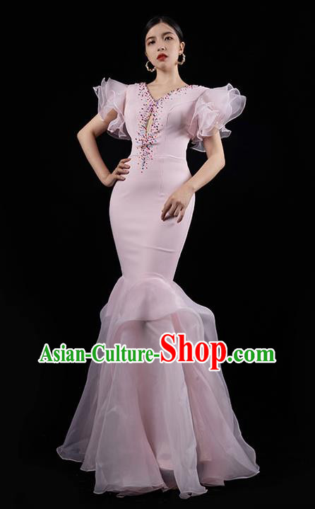 Top Grade Catwalks Pink Fishtail Dress Annual Meeting Full Dress Stage Show Compere Clothing