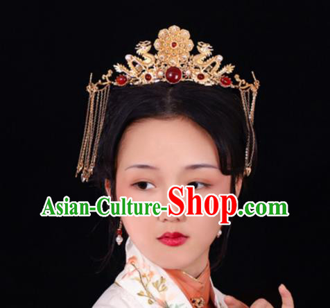 China Ancient Empress Golden Dragon Hair Crown Traditional Ming Dynasty Hanfu Hair Accessories
