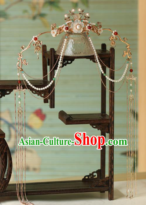 China Traditional Hanfu Shell Flower Hair Clasp Ancient Princess Tassel Hair Crown