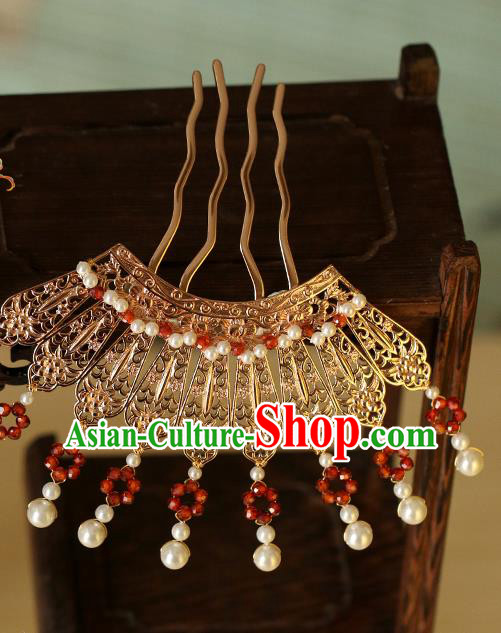 China Traditional Tang Dynasty Palace Lady Hairpin Ancient Princess Golden Hair Comb