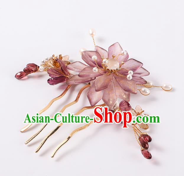 China Traditional Song Dynasty Court Hair Stick Ancient Princess Purple Flower Hair Comb