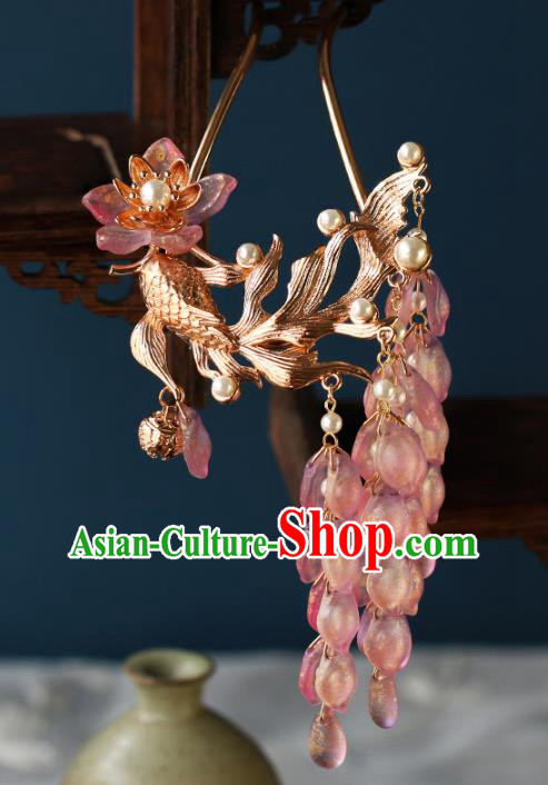 China Traditional Ming Dynasty Goldfish Hairpin Ancient Princess Wisteria Tassel Hair Stick