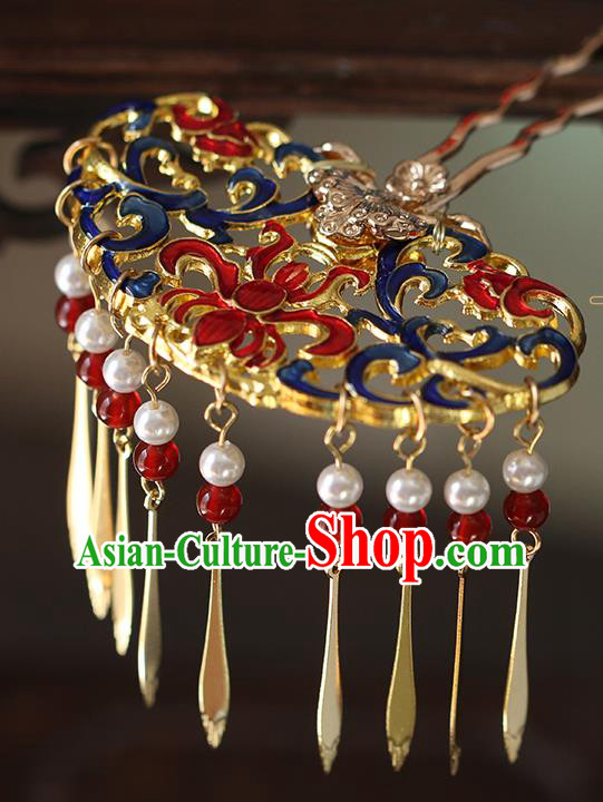 China Traditional Ming Dynasty Court Tassel Hairpin Ancient Palace Lady Cloisonne Hair Stick