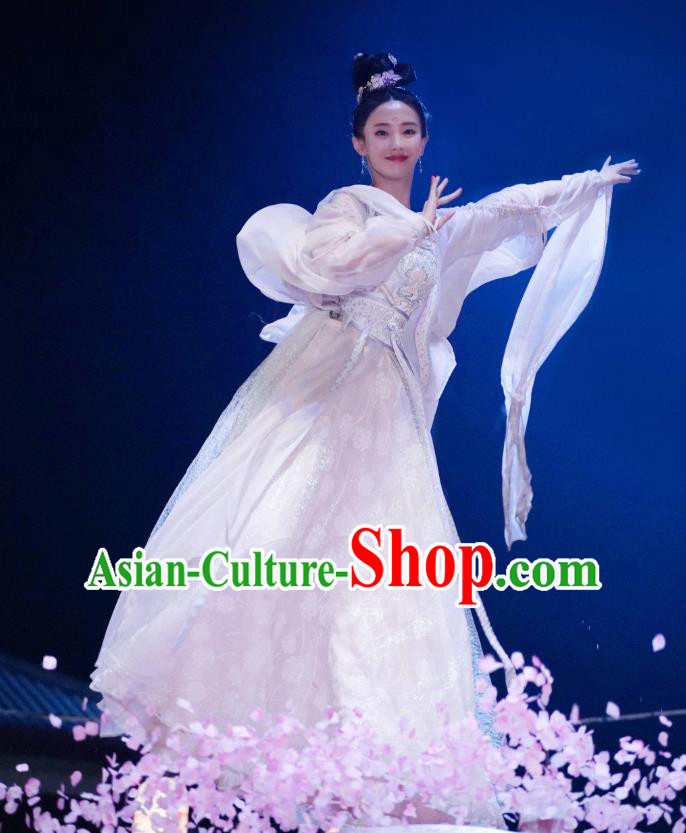 China Ancient Goddess White Hanfu Dress Traditional Television Drama My Heroic Husband Nie Yunzhu Clothing