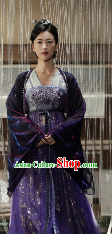 China Ancient Merchant Lady Purple Hanfu Dress Traditional Television Drama My Heroic Husband Beauty Lou Shuwan Clothing