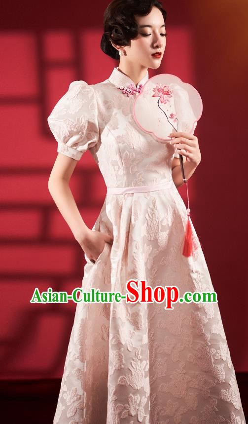 Chinese Bridesmaid Pink Qipao Dress Clothing Traditional Stage Performance Cheongsam