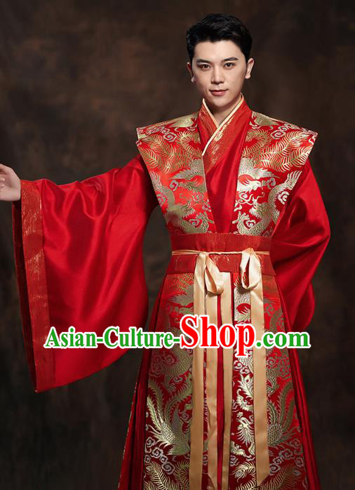 Chinese Ancient Bridegroom Embroidered Hanfu Clothing Traditional Tang Dynasty Emperor Wedding Costumes