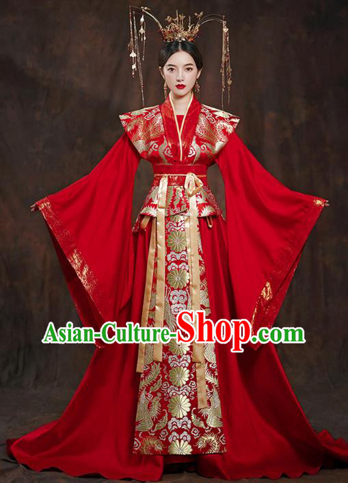 China Ancient Queen Embroidered Red Hanfu Dress Traditional Tang Dynasty Bride Wedding Costumes