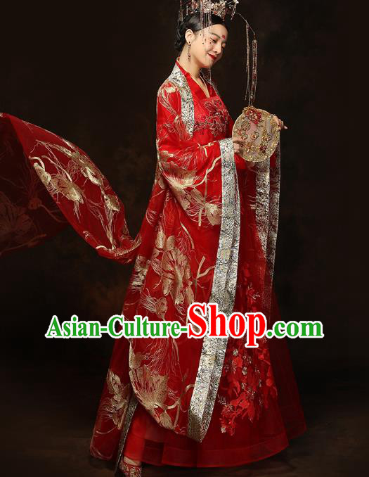 China Traditional Bride Embroidered Costumes Ancient Empress Red Hanfu Dress Classical Wedding Xiuhe Suits