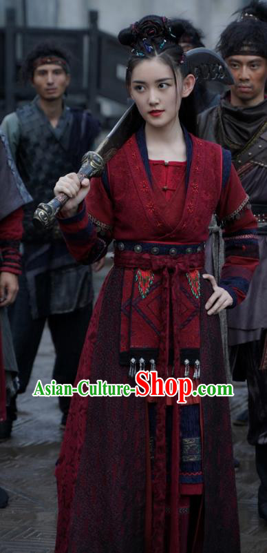 China Ancient Female Swordsman Costumes Television Drama My Heroic Husband Woman Castellan Red Dress Clothing