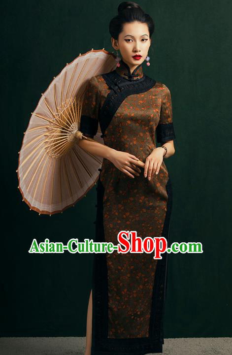 China Classical Plum Blossom Pattern Cheongsam Traditional Shanghai Gambiered Guangdong Gauze Qipao Dress