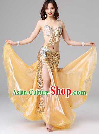 Asian Oriental Dance Performance Costume Professional Indian Belly Dance Bra and Golden Skirt
