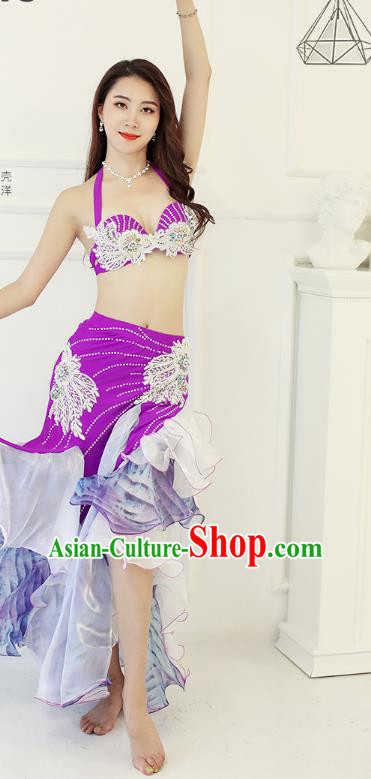 Indian Oriental Dance Purple Uniforms Asian Belly Dance Performance Costumes Raks Sharki Dancewear
