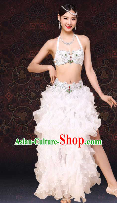 Asian Stage Performance Bra and Skirt Indian Oriental Dance Clothing Belly Dance White Dress