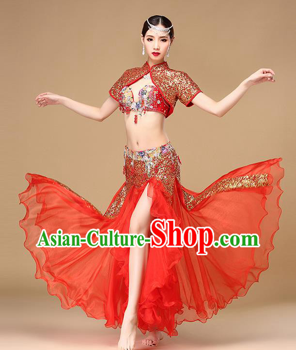 Indian Oriental Dance Clothing Asian Belly Dance Dress Stage Performance Red Top and Skirt