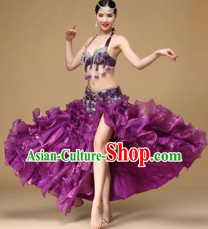 Indian Dance Sexy Clothing Asian Belly Dance Performance Bra and Skirt Oriental Dance Purple Uniforms